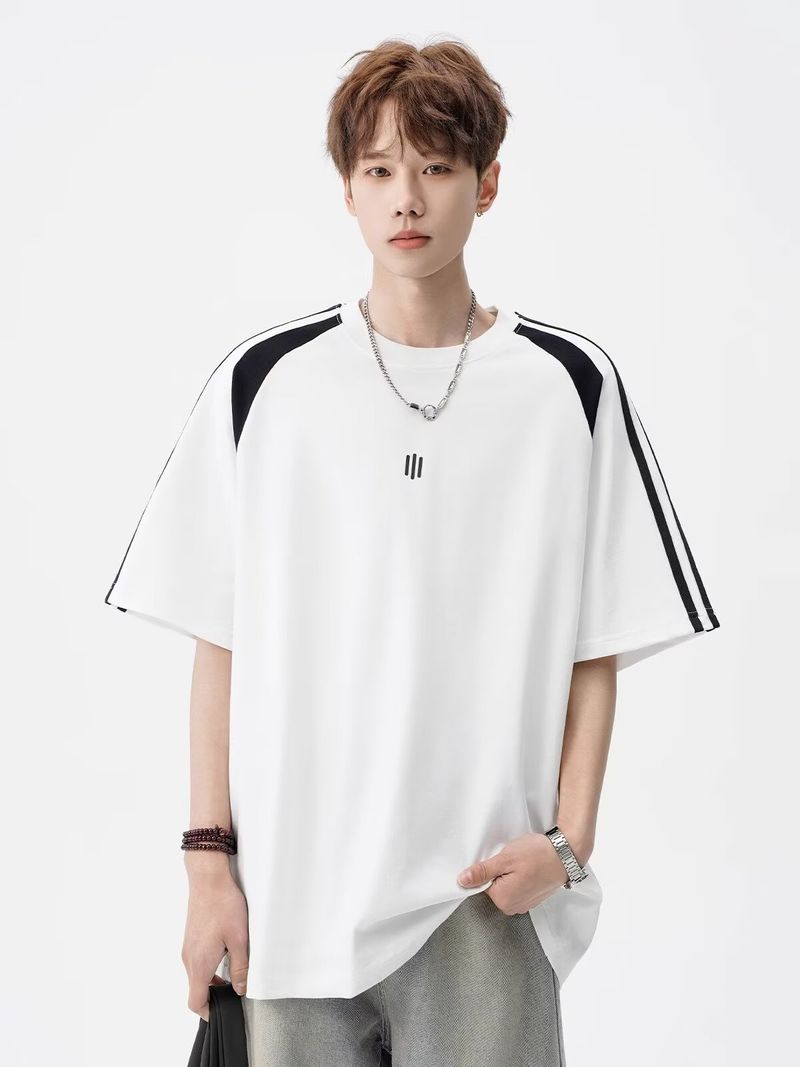 Men's Fashion Short Sleeve T-Shirt Breathable Ice Silk Fabric Relaxed Fit Round Neck Color Blocking Design Versatile Casual Wear For Young Adults_voghion.com