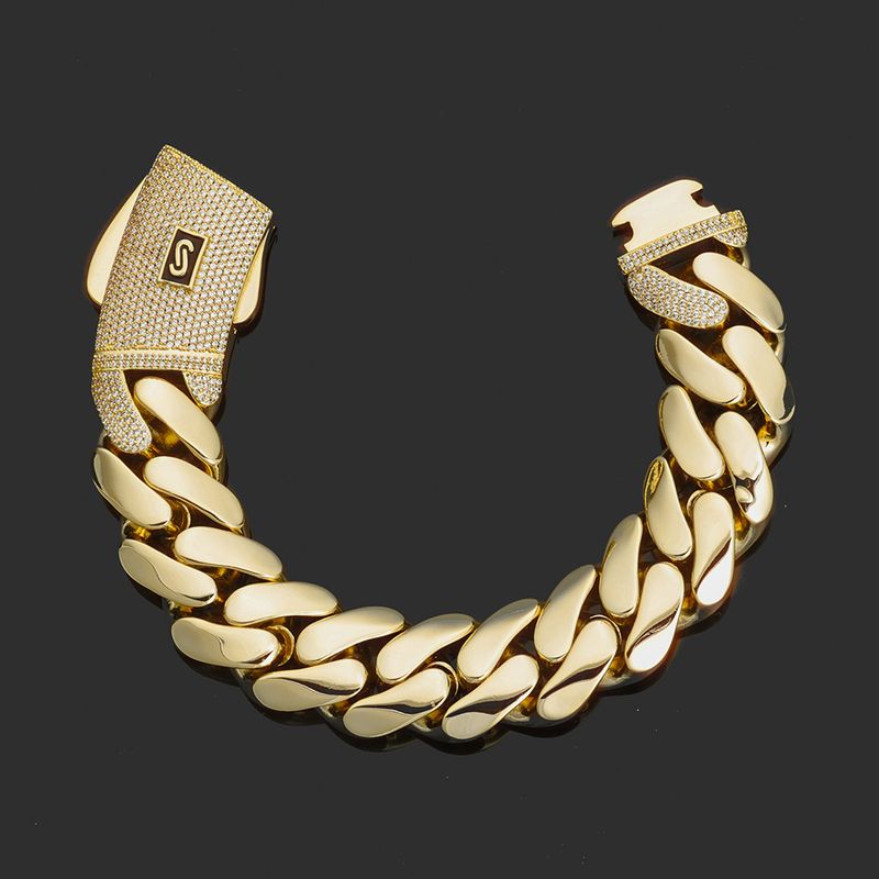 Men's Cuban Link Bracelet 14K Gold Plated Hip Hop Jewelry, High Quality Thick Chain Bracelet For Men, Trendy Unisex Accessory_voghion.com