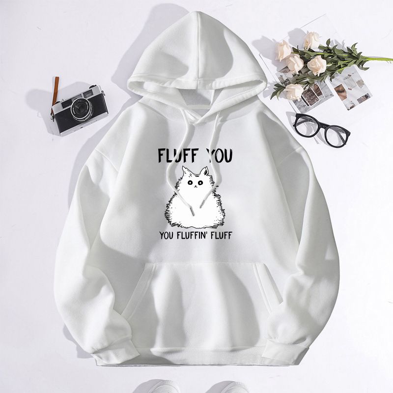 Abbigliamento da uomo felpa con lettere di gatto stampate alla moda, colletto posteriore con cappuccio e top in felpa di velluto_voghion.com