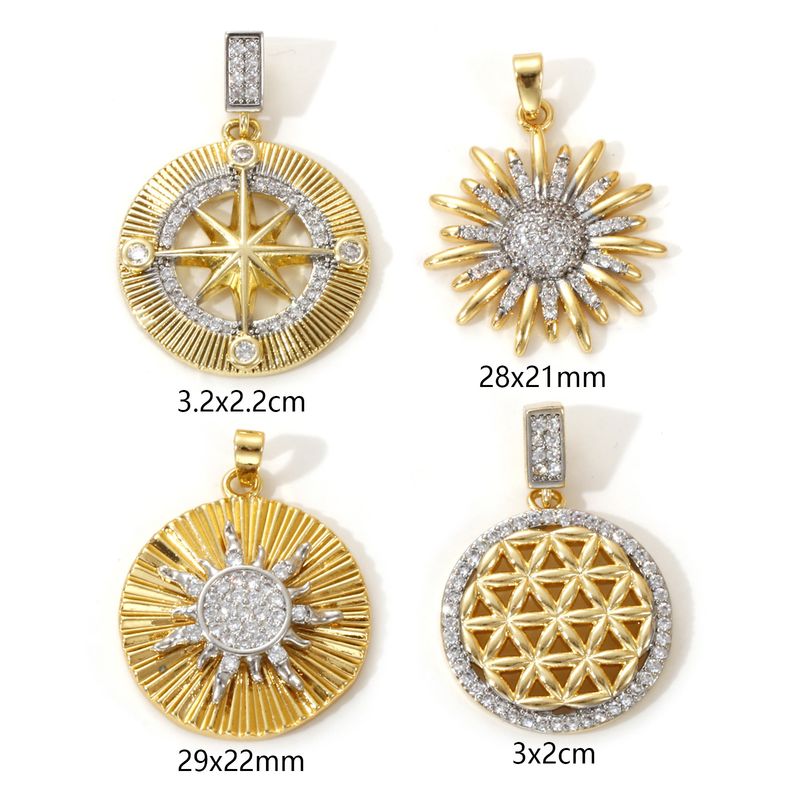 Aurora Atelier 1-teiliger Messinganhänger, 18 Karat vergoldet, Sonnenblumenstern-Motiv, Mikropavé-Fassung mit klaren Zirkonia, ideal für die Schmuckherstellung (DIY-Halsketten)._voghion.com