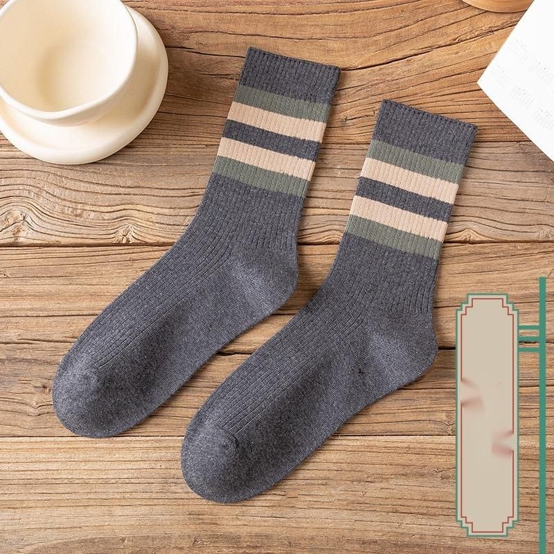 Spring And Autumn High Tube Double Bar Retro Slouch Sweat-Absorbent Odor-Resistant Versatile Ins Trend Korean Style_voghion.com