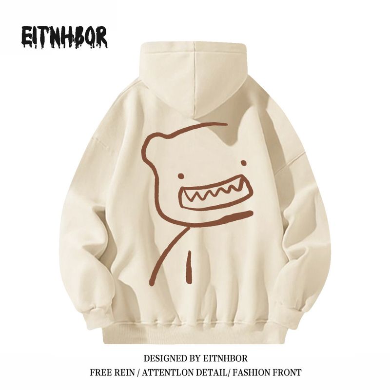 Baumwollhoodie mit Plüsch, Nischendesign, Lockerer Kapuzenhoodie, Herren Damen Herbst Winter Trend, Plüschjacke 12_voghion.com