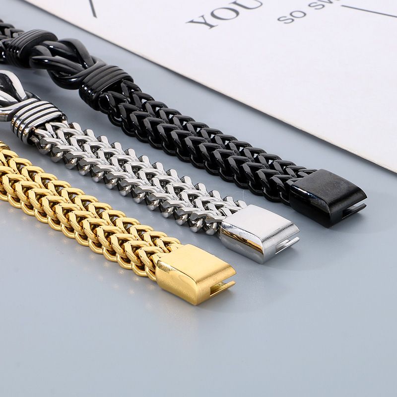 Bracciale da uomo in acciaio al titanio intrecciato con corda - Catena geometrica hipster per stile casual e streetwear - Regalo di gioielli di moda unisex per viaggi_voghion.com