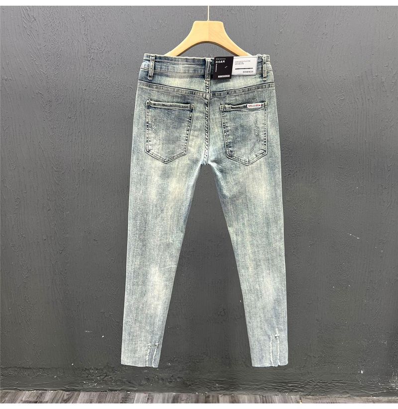 Abbigliamento maschile Marchio di moda mendicante jeans strappati uomo primavera ed estate pantaloni attillati skinny elastici giovani bei pantaloni a nove punte_voghion.com
