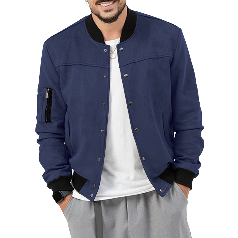 CT 24 Autumn Winter Suede Stand Collar Men's Button Cardigan Jacket Casual American Style Coat Men_voghion.com
