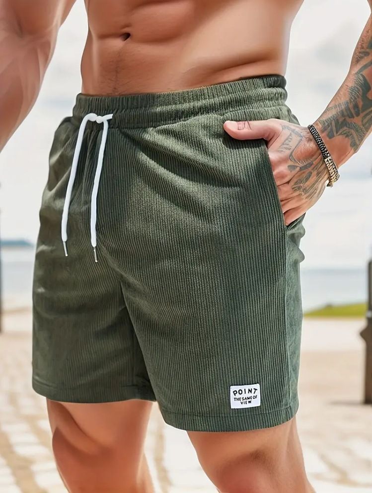 2024 Summer Solid Color Drawstring Corduroy Men's Shorts Casual Pants_voghion.com