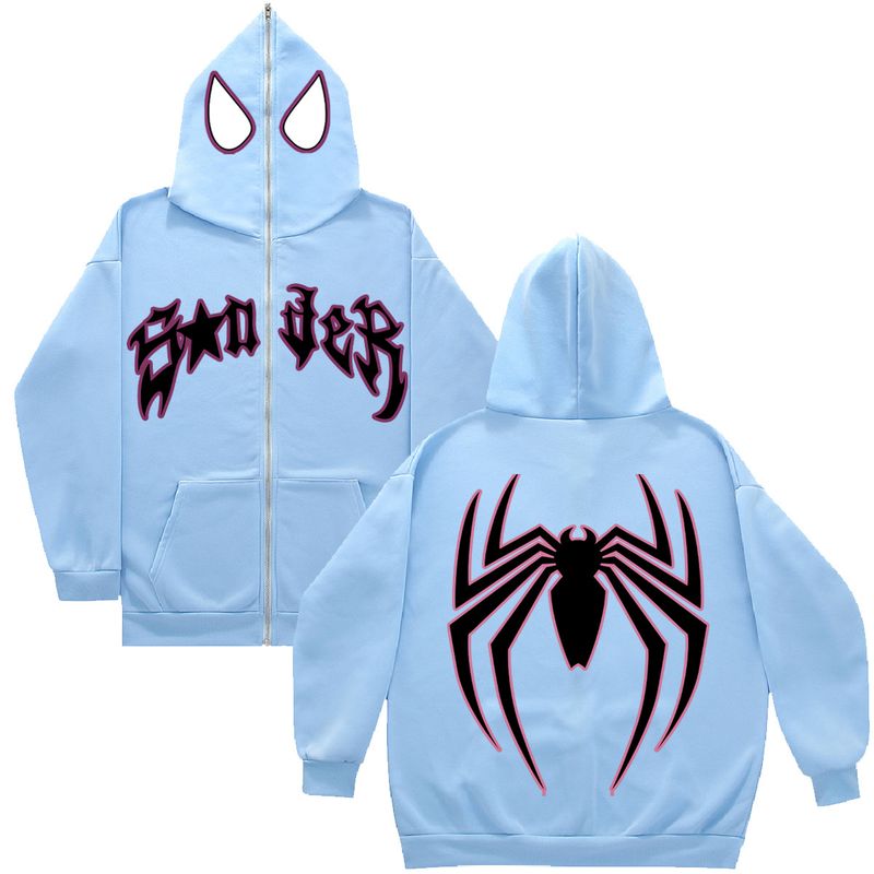 Y2K Zipper Hoodie Harajuku Gothic Kleidung Spinnennetz Herren Damen Streetwear Sweatshirt Mode_voghion.com