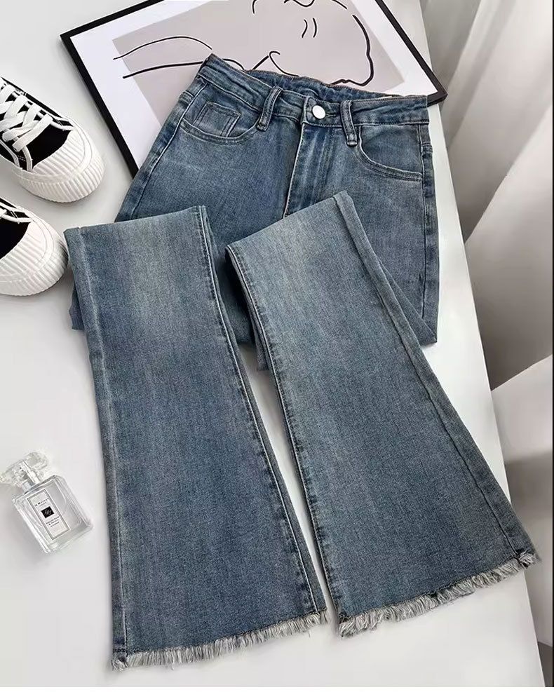 Vintage High Waist Flared Jeans voor dames - Stretchy Bootcut Denim Broek met Rauwe Zoom en Versleten Details_voghion.com