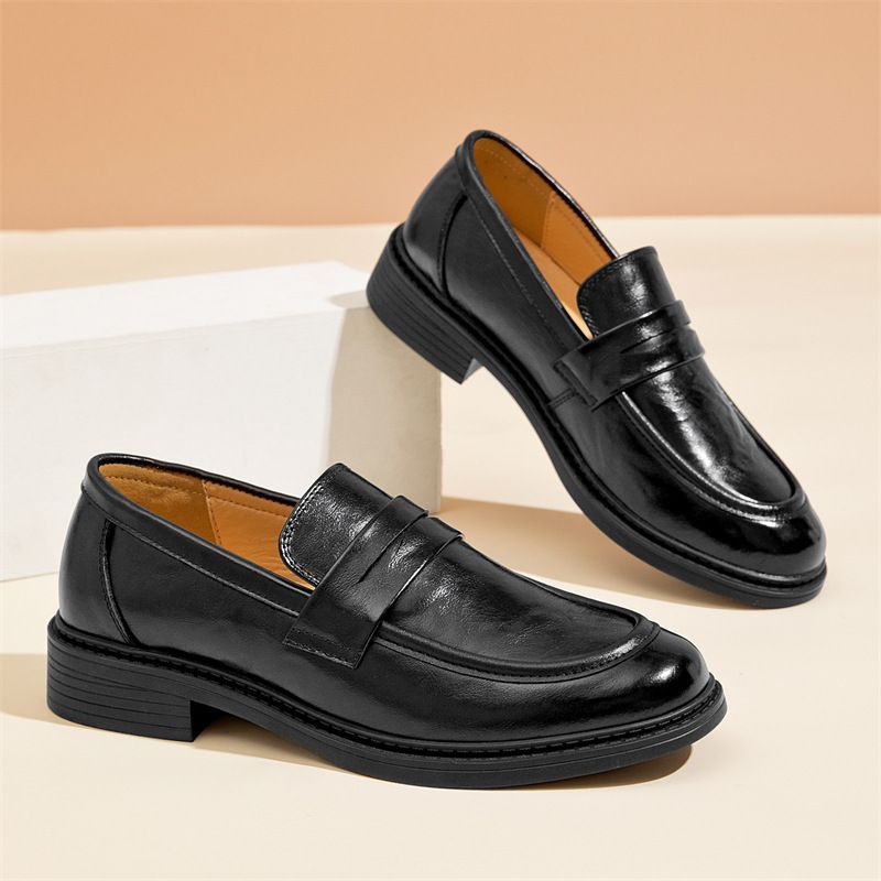 2025 Neue Loafer mit dicker Sohle für Damen, trendige Damenschuhe aus Rindsleder im Herbst, kleiner Blockabsatz im britischen Stil_voghion.com