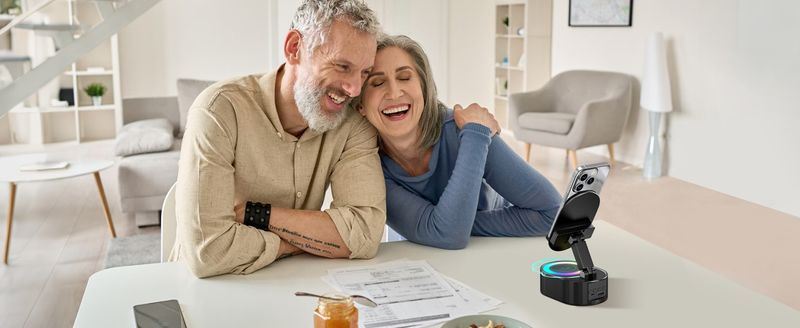 Wireless Induction Audio Bluetooth Speaker 5in1 Phone Holder Emergency Rechargeable (3000mAh) With Colorful Ambient Light 300° Foldable_voghion.com