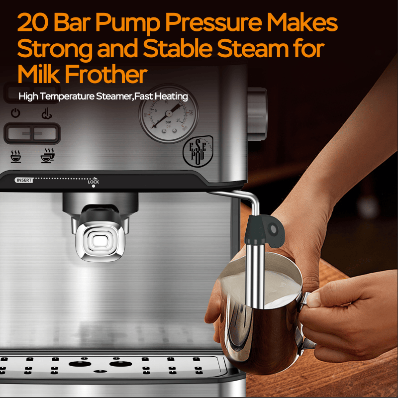 W1002P292428 1350W Semi-automatic Coffee Machine 20Bar Professional Concentrated Coffee Maker Compatible With ESE POD 1.5L Water Tank, Capsule Filter And Foaming Steam Wand Single_voghion.com