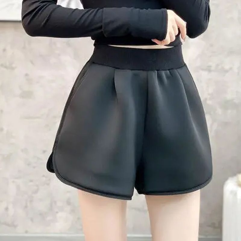 Pantaloncini invernali autunnali per le donne, neri, a vita alta, in cotone, con gamba larga, stile sportivo, dimagranti_voghion.com