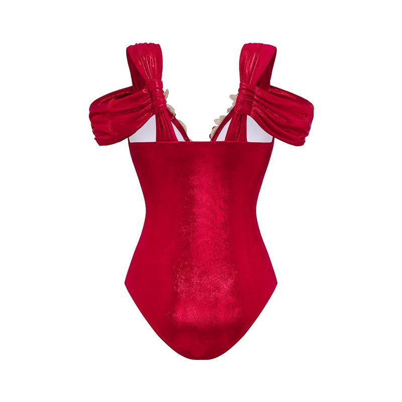 Maillot de bain une pièce rose brillant avec décoration papillon tridimensionnelle pour femme_voghion.com