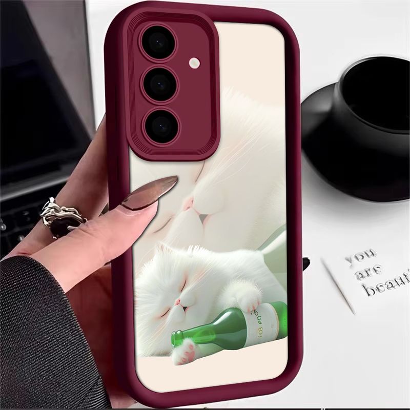 Custodia per telefono con gatto ubriaco carino per Samsung Galaxy A15 A55 A35 25 S25 S24 S23 S22 S21 S20 Ultra FE Note 20 Plus 5G Cover morbida in silicone_voghion.com