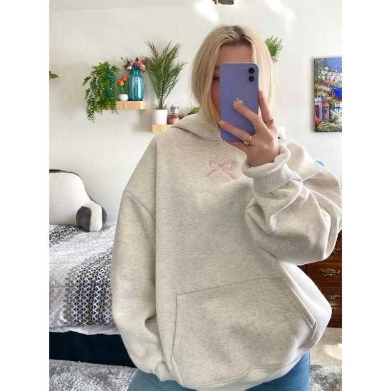 Felpa con cappuccio e fiocco ricamato in stile dolce, felpa invernale in cotone per ragazze di High Street_voghion.com