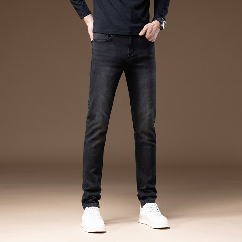 Autunno Inverno Foderato in pile Ispessito Premium Nero Grigio Semplice Denim Slim Fit Elasticizzato Versatile Leggero Lusso Piccolo_voghion.com