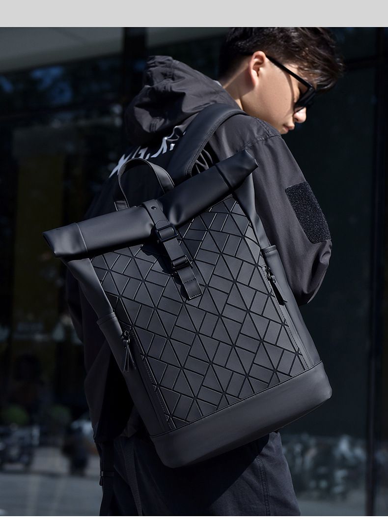 Unisex Waterproof Backpack With Roll Top – Lightweight Laptop Backpack For Travel, Commute & College – 35L Capacity, PU Material, Cushioned Straps_voghion.com