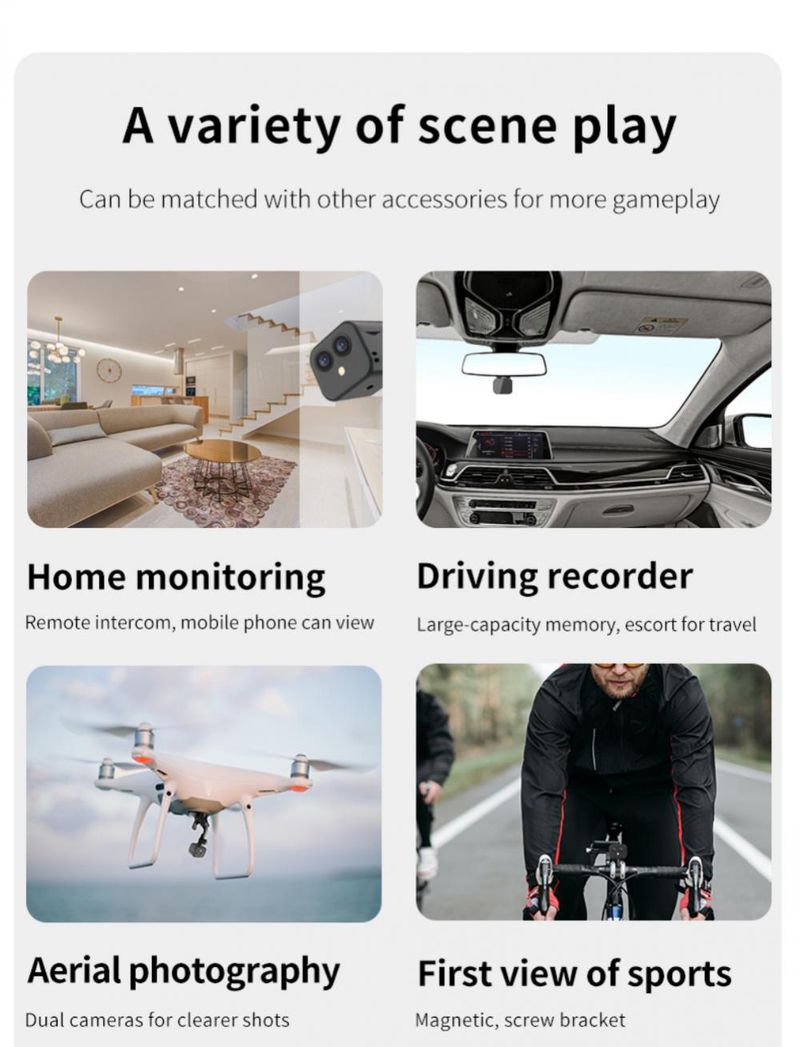 Trådløst mini WiFi IP-kamera Sikkerhetsovervåking Mikro Dual Cam HD 4K Nattsyn Smart Home Sports Monitor Innebygd_voghion.com
