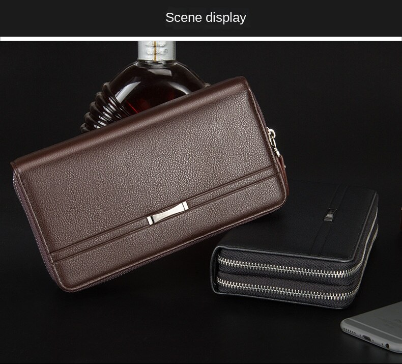 BAELLERRY Herrepung Nyankomst Stor kapacitet Dobbelt lynlås Clutch Multi Card Slot Mode Mobiltelefontaske_voghion.com