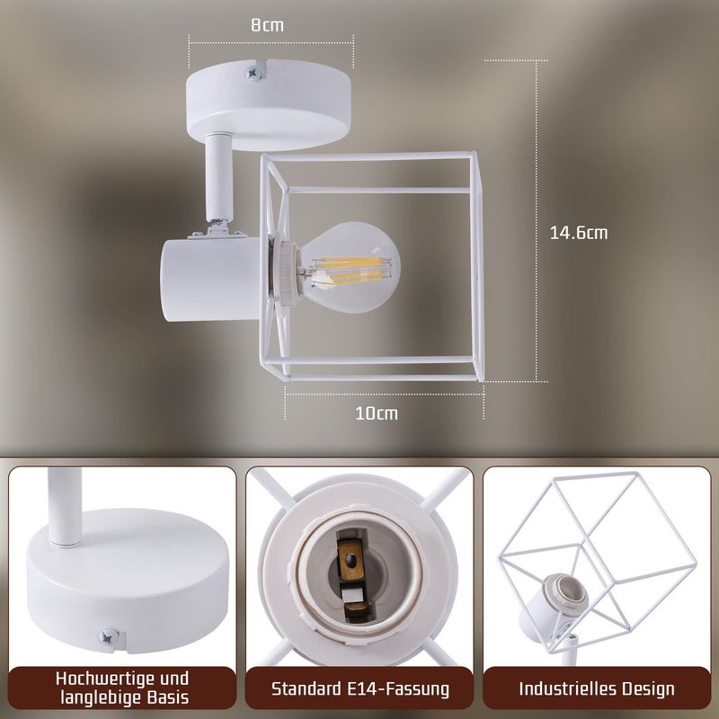 Glitzerlife Deckenstrahler Weiß Deckenlampe E14 - Deckenspots Deckenleuchte 350° Schwenkbar Moderne Spotleuchten Schlafzimmerlampe Für Wohnzimmer Flur Büro_voghion.com