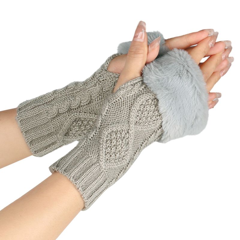 Damskie dzianinowe wełniane rękawiczki z półpalcami – ciepłe i miękkie, z podwójnym wzorem w romby, na jesień i zimę (krótki mankiet, stylowe i wygodne)_voghion.com