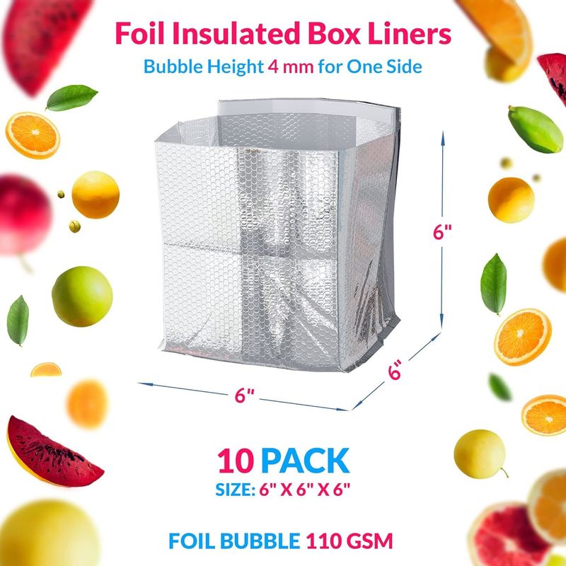 Insulated Box Liners 6x6x6 Inch Size. Pack of 10 Bubble Packaging Bags 6" x 6" x 6" Cold Box Insulation Liners. Foil Insulated Thermal Bags. Bubble Th_voghion.com