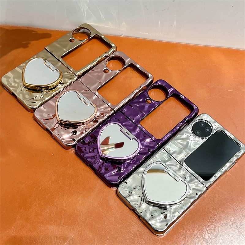 For Oppo Find N2 N3 Flip Luxury Wrinkle Electro Makeup Mirror Anti Drop Stand Holder Phone Case Cover_voghion.com
