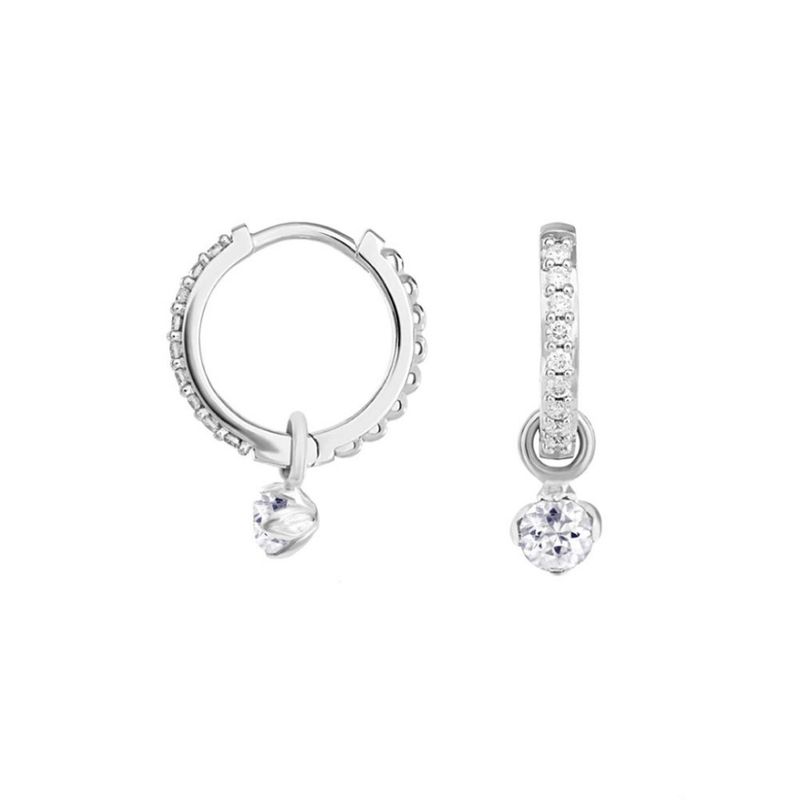 Orecchini a cerchio geometrici in argento sterling S925 con zirconi e nappa, eleganti orecchini pendenti corti, orecchini minimalisti e chic._voghion.com