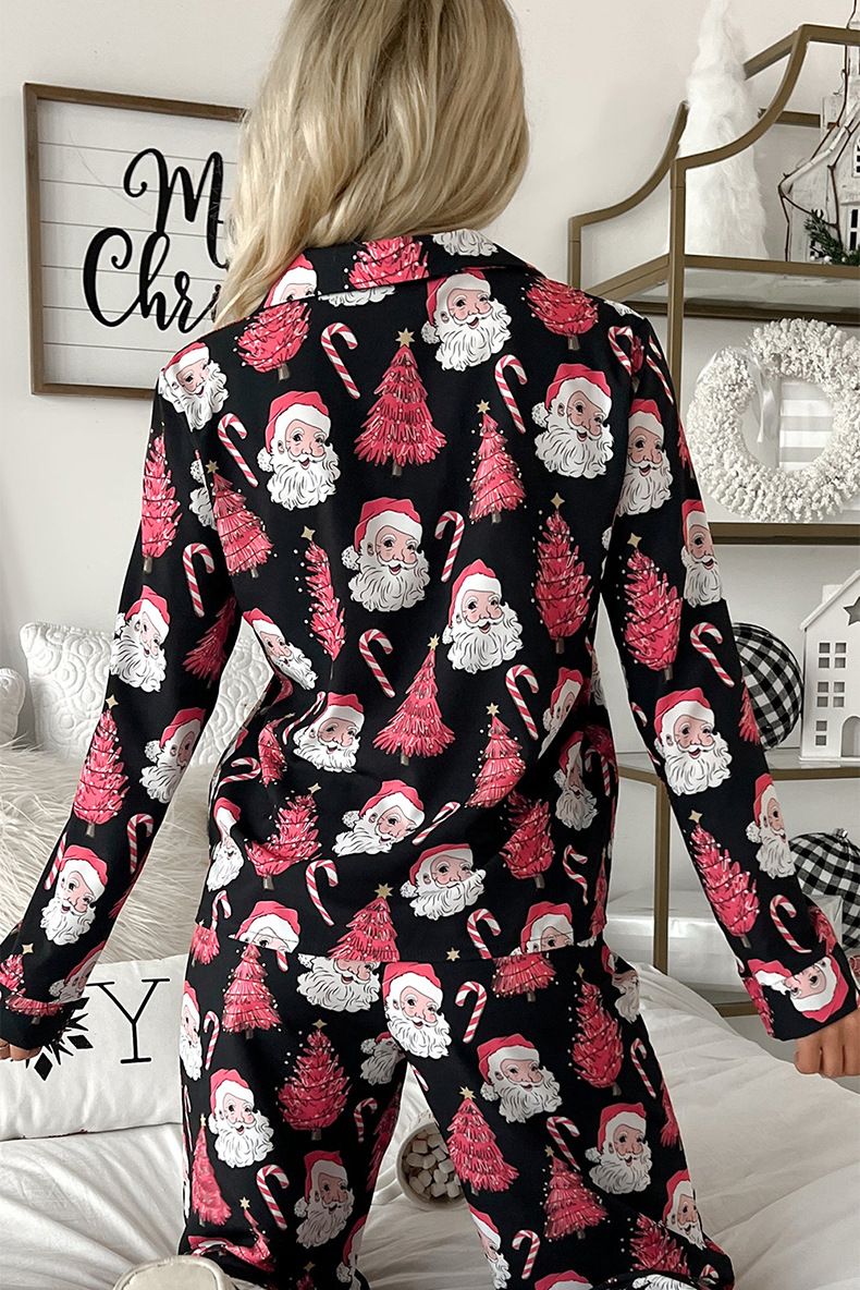 Herbst und Winter Neues Pyjama-Set mit Weihnachtsdruck für Damen, lässiges Langarm-Oberteil und Hose, zweiteiliges Set für Damen_voghion.com