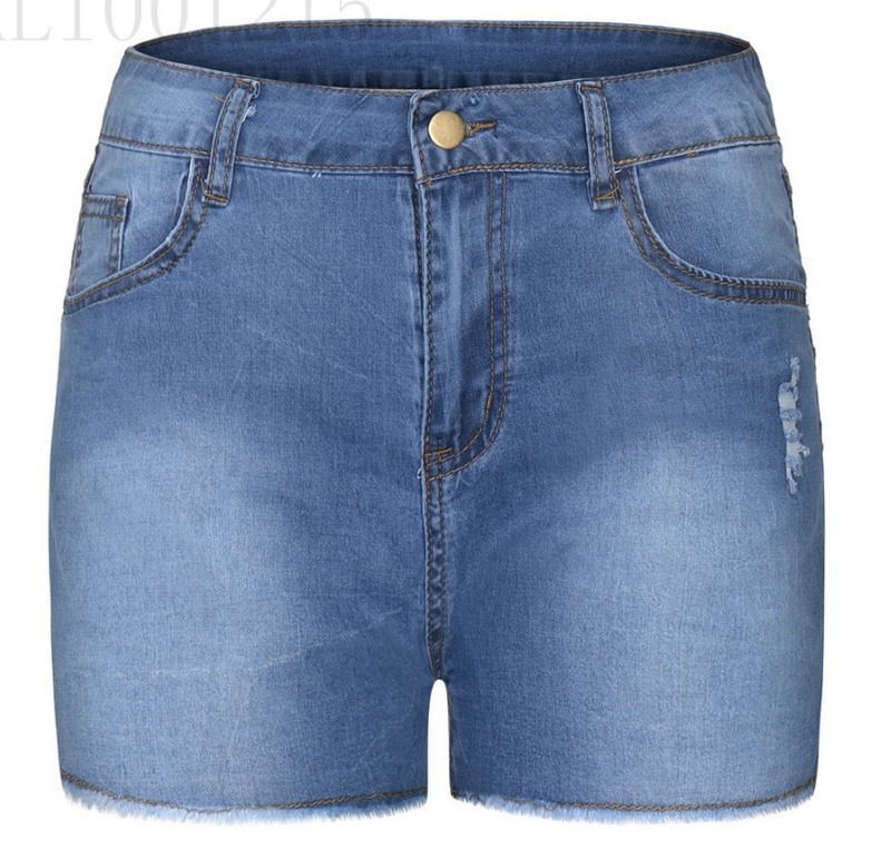 Pantalones cortos de mezclilla con borlas rasgadas y corte ajustado elásticos de estilo caliente para mujer_voghion.com