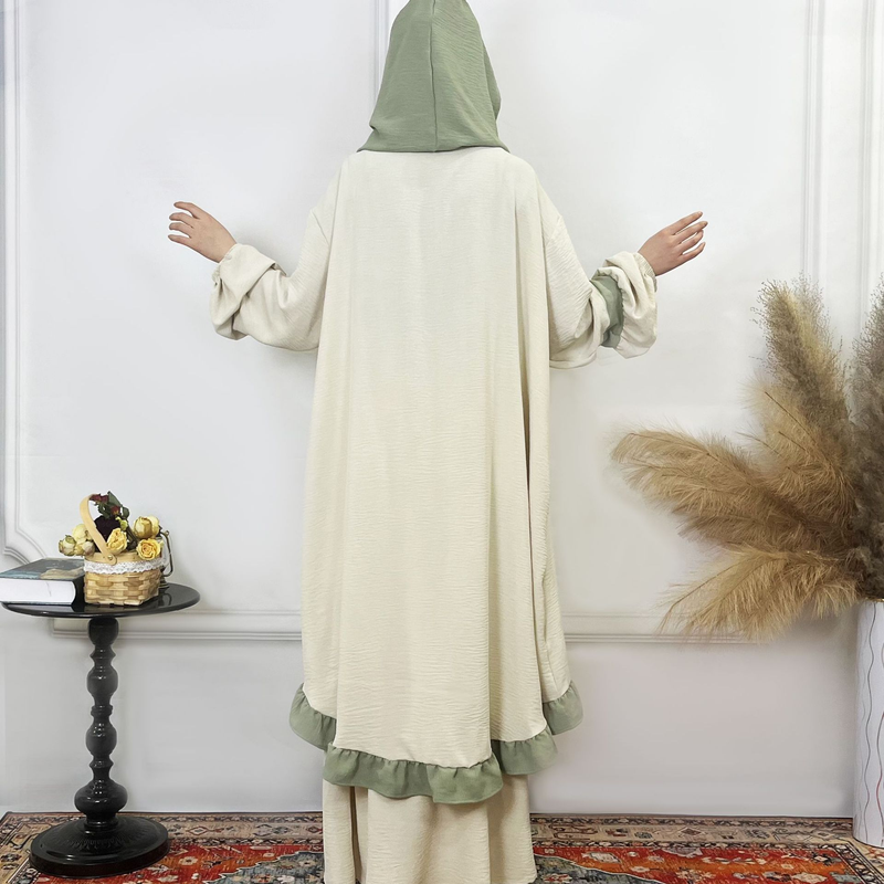Women's Clothing Solid Color Ruffled Burkha Two Piece Set_voghion.com