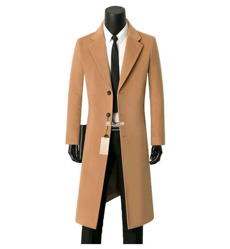 Men's Wool-Blend Overcoat - Mid-Length Business Casual Winter Coat With Suit Collar, Warm Windbreaker In Black/Grey/Navy/Khak_voghion.com