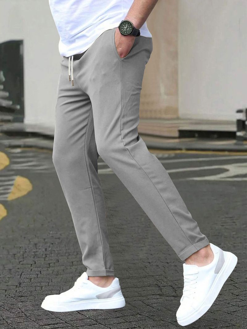 Ubrania męskie Slim Fit Leather Label Nine Point Pants Jednokolorowe spodnie casualowe z kieszeniami_voghion.com