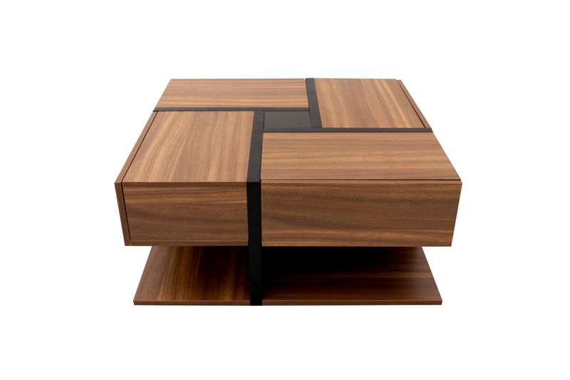 Table basse à 4 tiroirs, design unique, espace de rangement en dessous, 78 x 78 x 36 cm_voghion.com