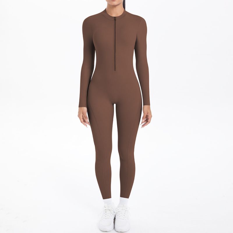 New Cross-Border Double-Sided Brocade Solid Color Beautiful Back Hollow Long Sleeve Sports Running Fitness Yoga Jumpsuit_voghion.com