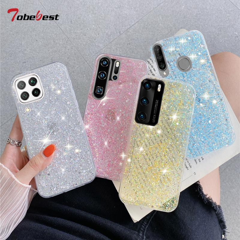 Bling Shiny Glitter Silicone Case On for Huawei P40 P30 P20 Lite Mate 40 30 Pro Coque Gold Silver Foil Coque Soft Back C_voghion.com
