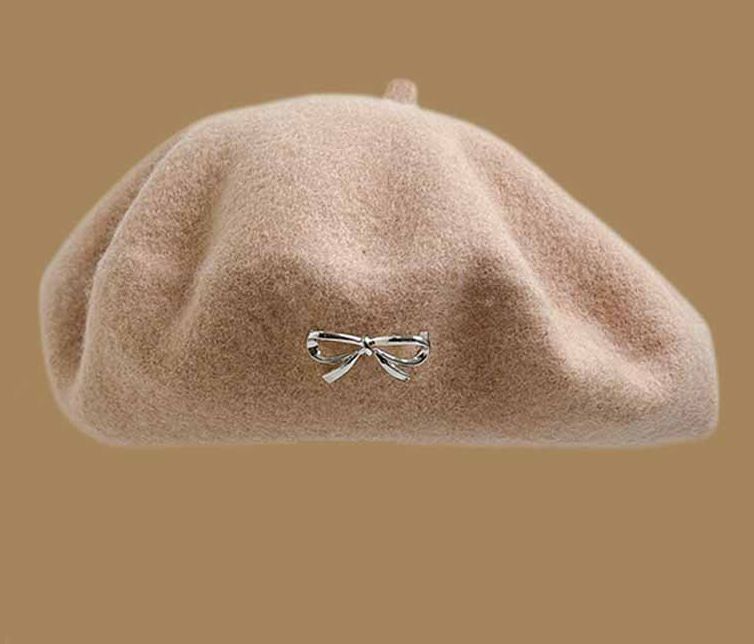 Beret With Bowknot For Women Sweet Versatile Elegant Fashionable Artist Hat Trendy Early Autumn Outfit Solid Color_voghion.com