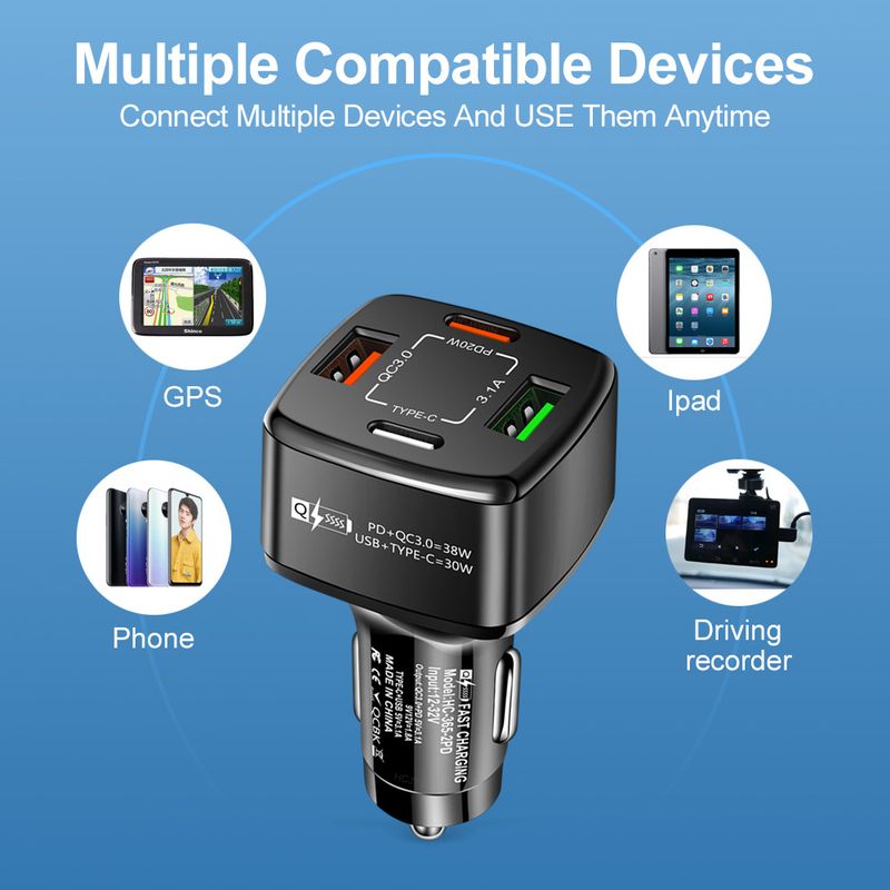Müzik Festivali Dörtlü 38wPD+qc3.0 3.1A 2USB+Type-c hızlı şarjlı çift hatlı araç şarj cihazı_voghion.com