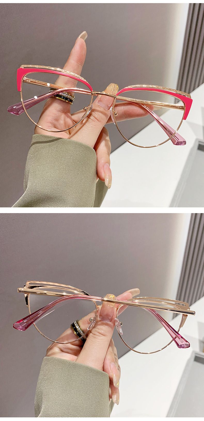 Neuheiten R57292 Metall Cat Eye Lesebrille Frauen Mode Aushöhlen Optische Presbyopie Brille Dioptric + 50 + 100 + 200 + 300_voghion.com