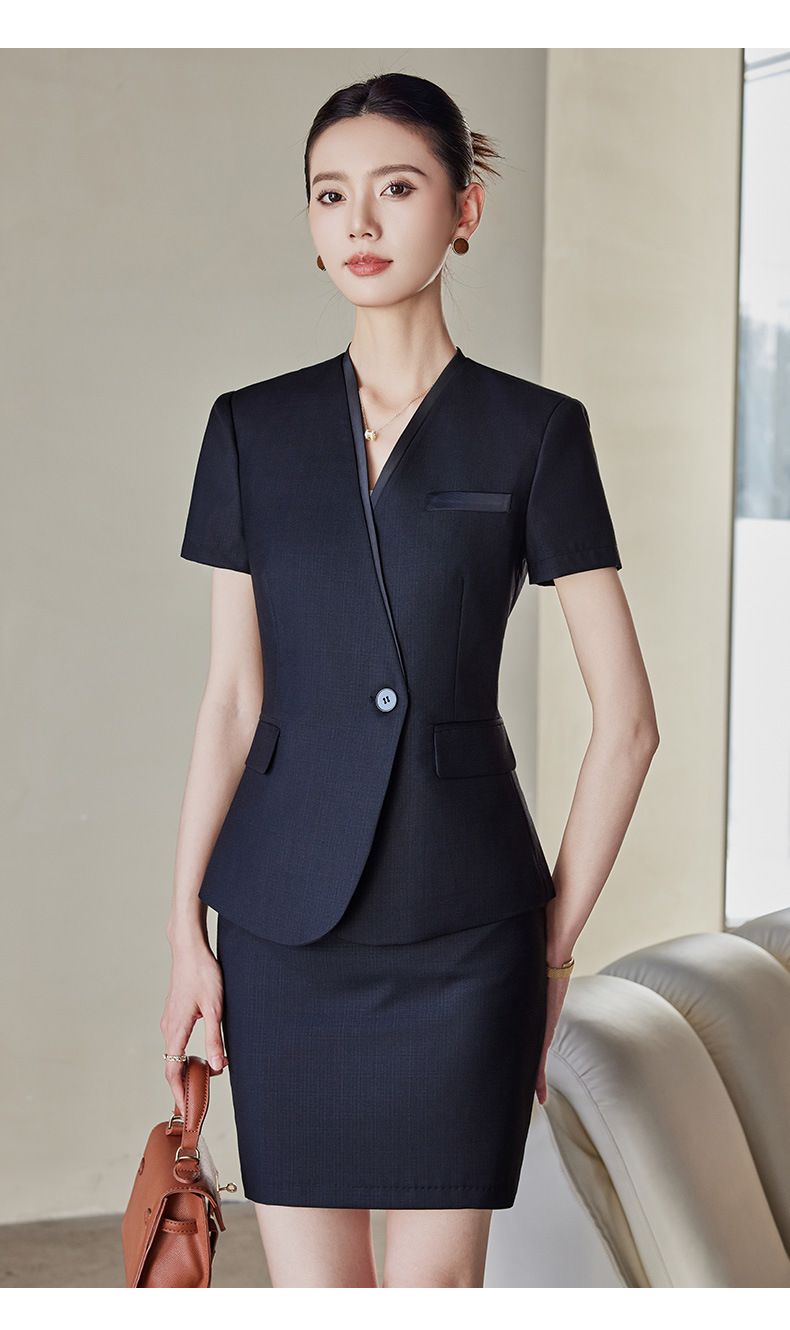 High End Professional Short Sleeved Suit Set, Women's Summer Thin Design, Hotel Front Desk Reception, Workwear, Jewelry_voghion.com