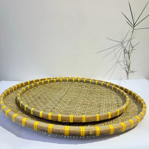 Perforated Sieve Handmade Basket Woven Round Household Storage Farmhouse Decoration Products Drying Bamboo Weaving_voghion.com