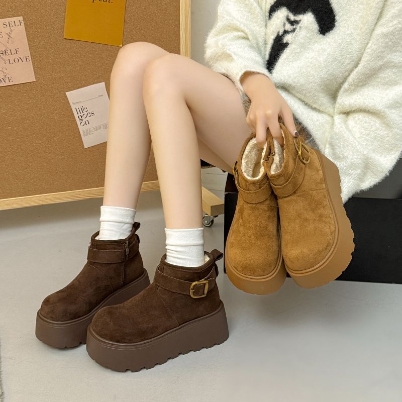 ShoeGlobe Commuting Veelzijdige Retro Hoogte Verhogende Dikke Zool Sneeuwlaarzen Voor Dames 2025 Nieuwe Winter Fleece Gevoerde Verdikte Warme_voghion.com