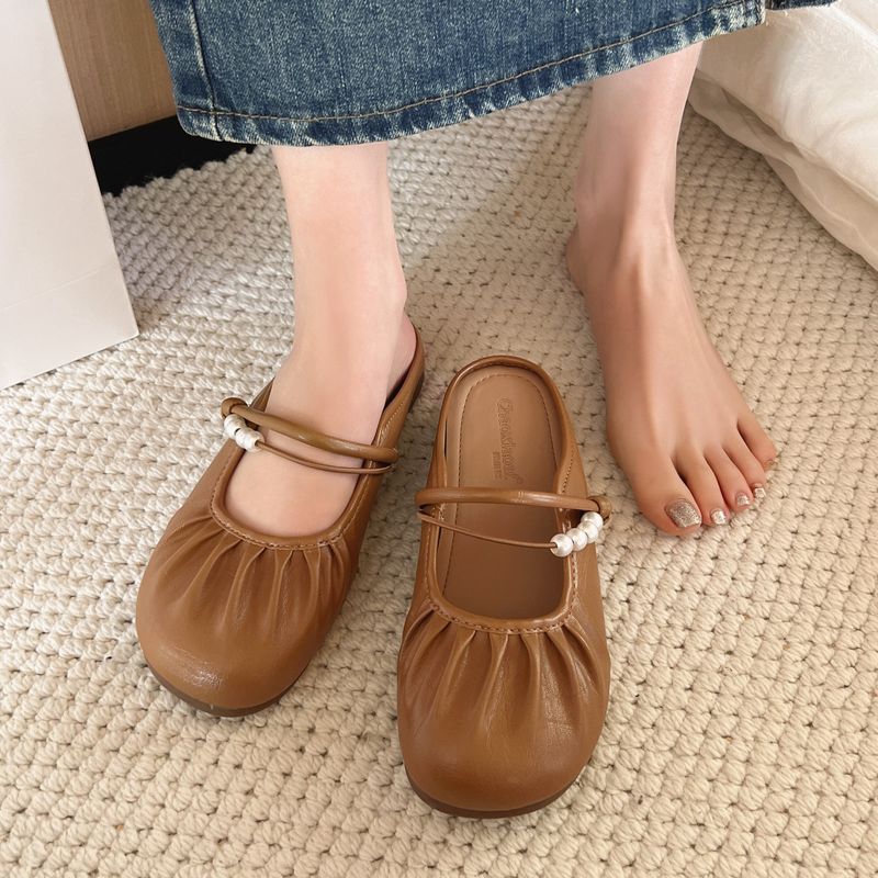 2025 Spring Summer New Women's Closed-Toe Single Shoes Versatile Flat Casual One-Strap Mules Sandals_voghion.com