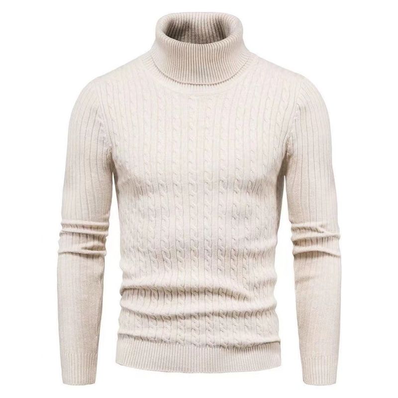 Maglione dolcevita da uomo autunno e inverno, sottile, tinta unita, con fondo lavorato a maglia_voghion.com