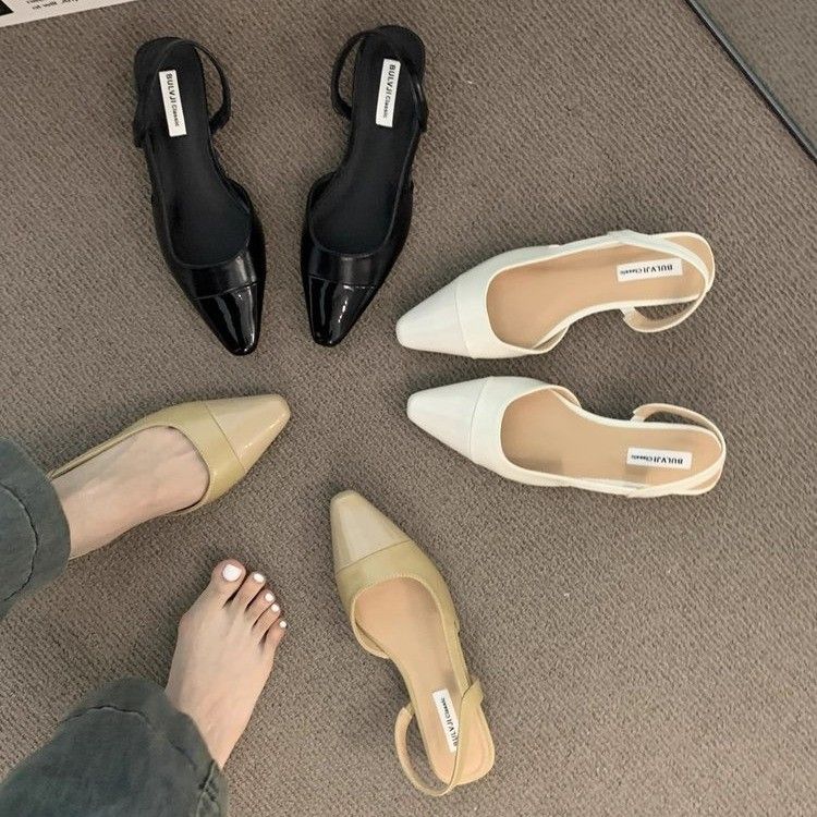 Flache Sandalen mit spitzer Zehenpartie und niedrigem Absatz, Damenrock, französische, sanfte Abendschuhe, Mary Jane, Einzelschuhe_voghion.com