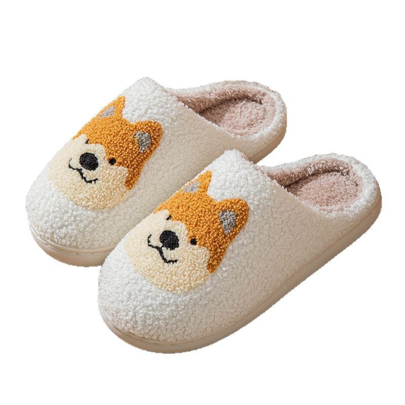 Cixi Pantofole da interno in cotone per donna, con motivo a cartoni animati, coppia di corgi, calde e antiscivolo, per uomo_voghion.com