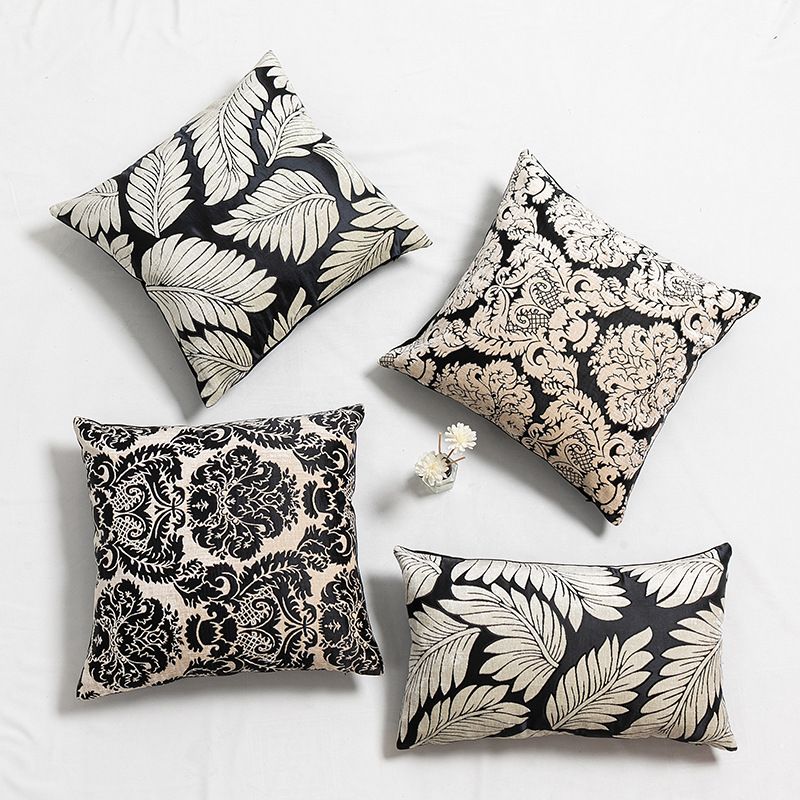 Nuovo modello di cuscino in jacquard con fiori a foglia, cuscino per divano, cuscino per comodino_voghion.com