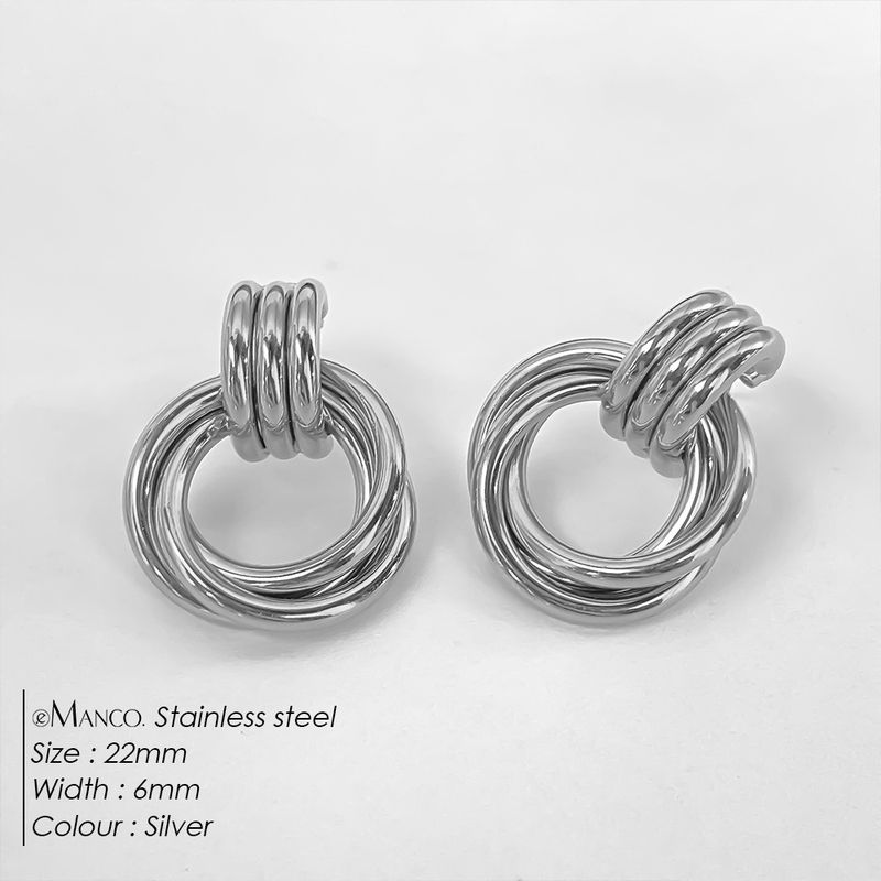 Orecchini geometrici in acciaio inossidabile eManco per donne e ragazze, orecchini pendenti a cerchio con nodo dorato spesso, orecchini alla moda_voghion.com