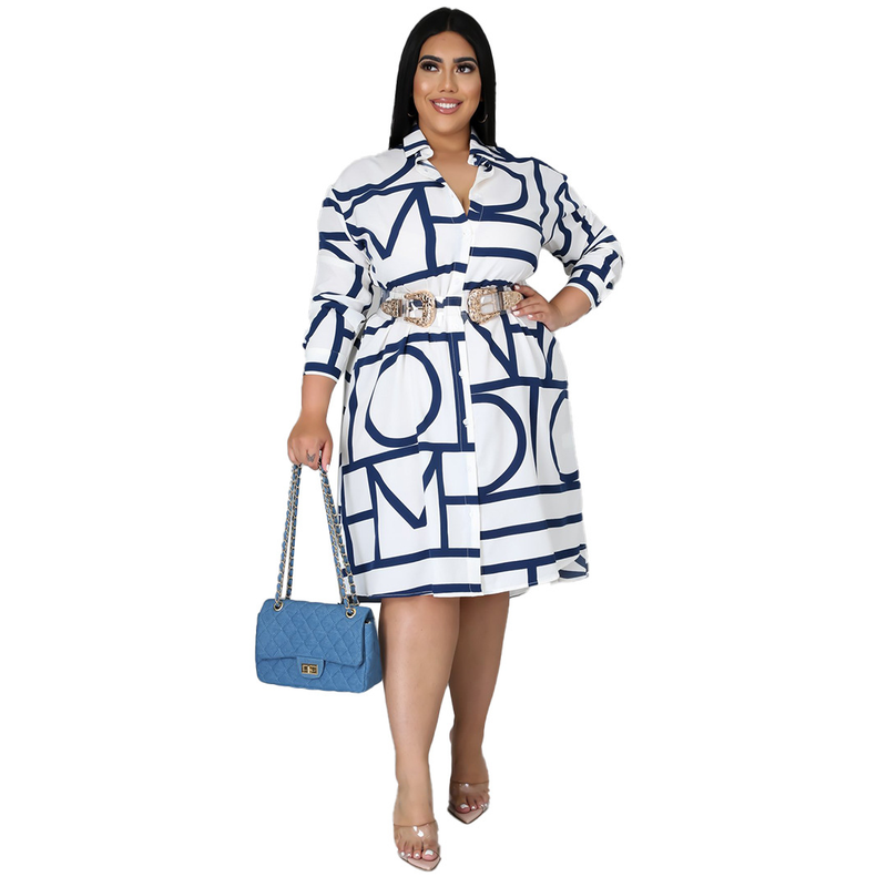 Damen bedrucktes Hemd mit plissierter Taille und Kleid in Übergröße für Damen_voghion.com