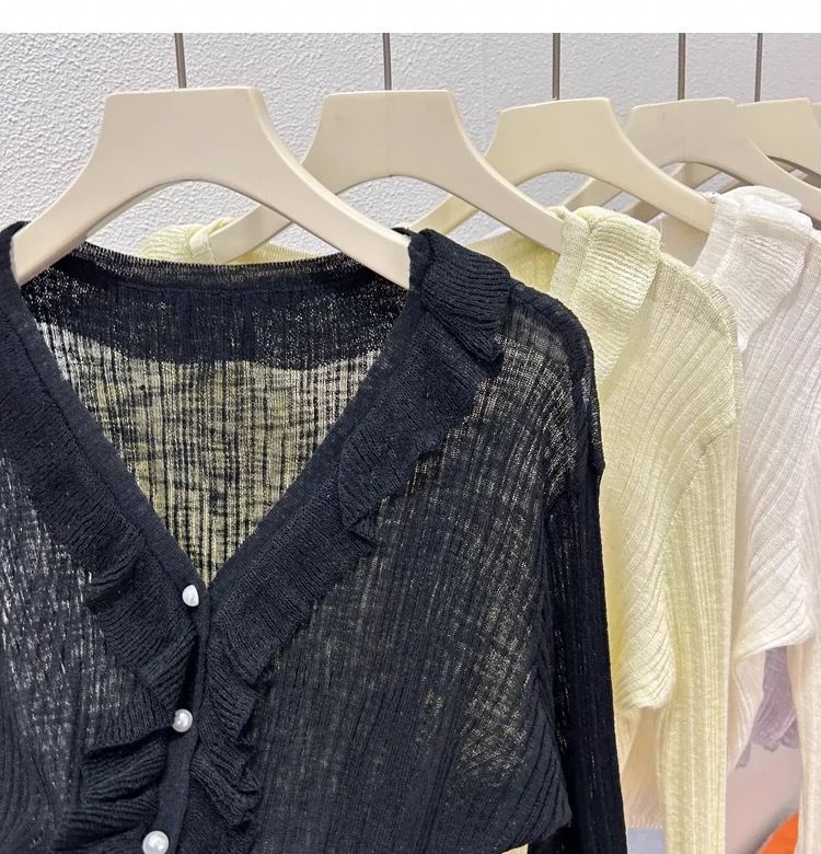 Lotus leaf edge ice silk sunscreen cardigan thin design for women's summer high-end feeling, shawl with suspender skirt,_voghion.com
